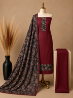 Elegant Vichitra Silk Suit Set - brownish Maroon