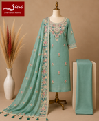 Premium Mal Chanderi Embroidered Suit Set