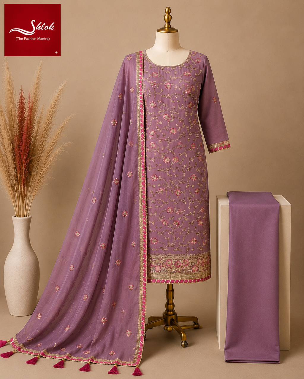 Premium Vichitra Silk Jamal Embroidered Suit Set