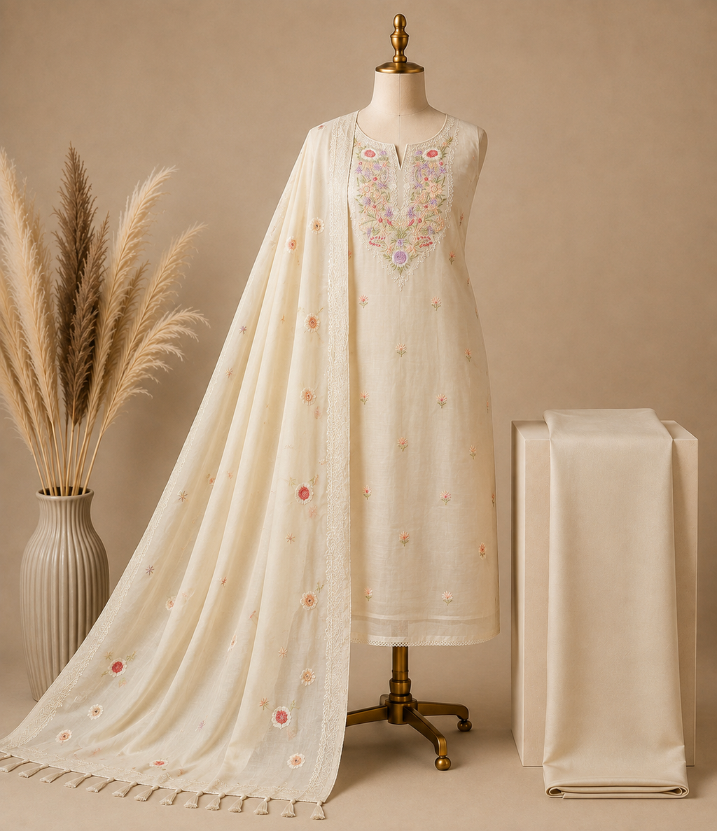 Premium Mal Chanderi Kashmiri Embroidered Suit Set