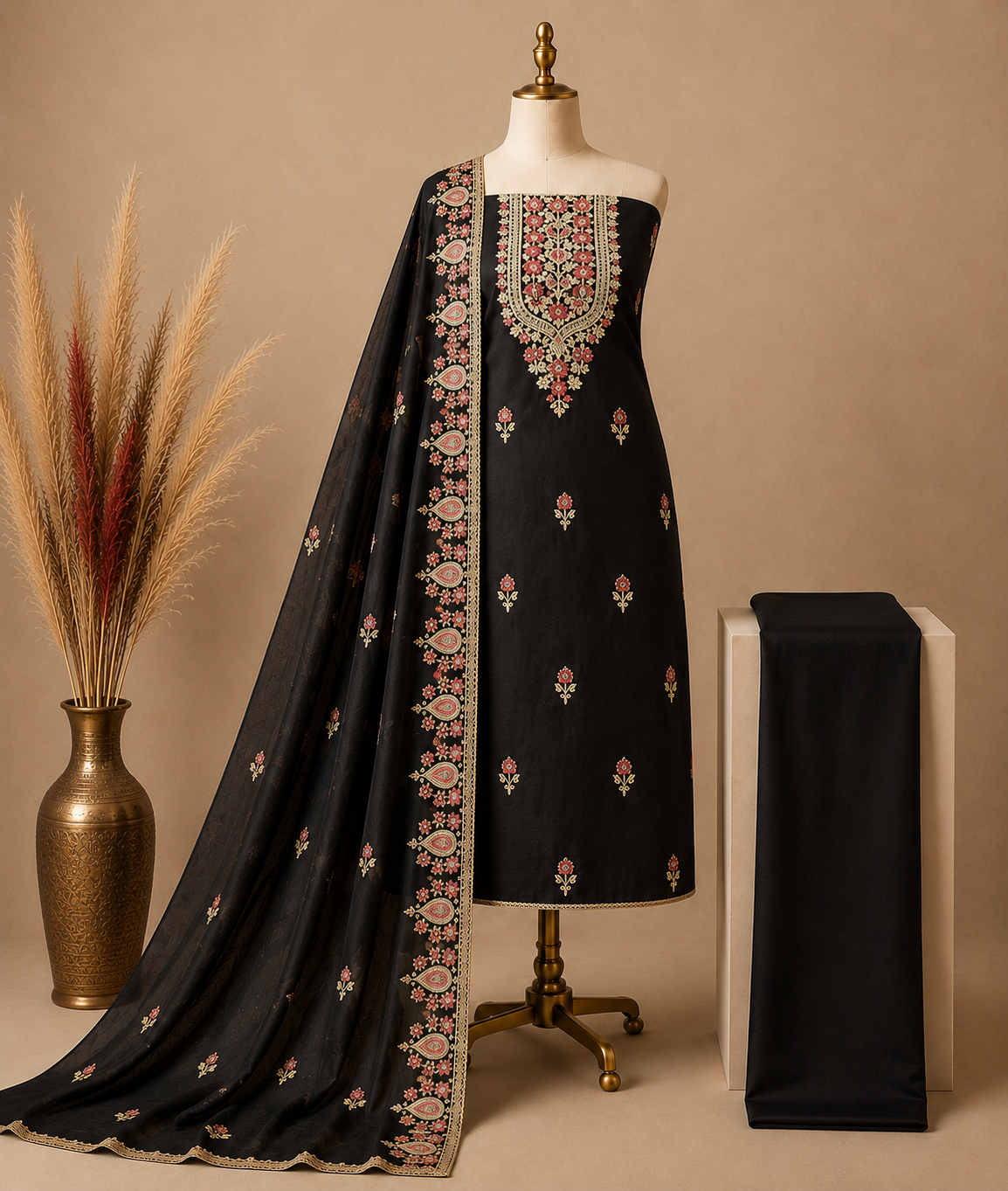 Mal Chanderi Suit Set with Kashmiri Embroidery