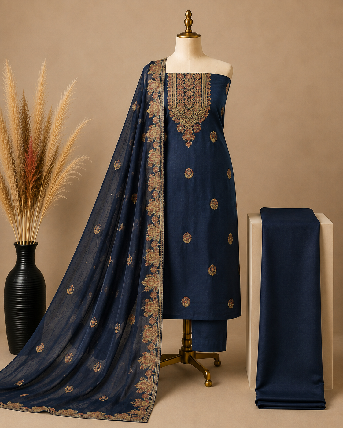 Mal Chanderi Suit Set with Kashmiri Embroidery