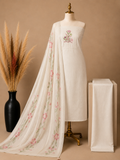 Muslin Silk Suit Set with Hand Work & Floral Dupatta