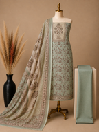 Floral Linen Cotton Suit Set with Hand Embroidery