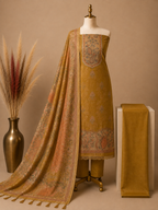 Linen Silk Suit Set with Moti Embroidery