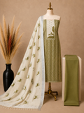 Elegant Linen Cotten Suit Set - Mehndi green