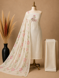 Muslin Silk Suit Set with Hand Work & Floral Dupatta