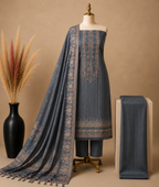 Charcoal Linen Cotton Suit Set with Stone Work