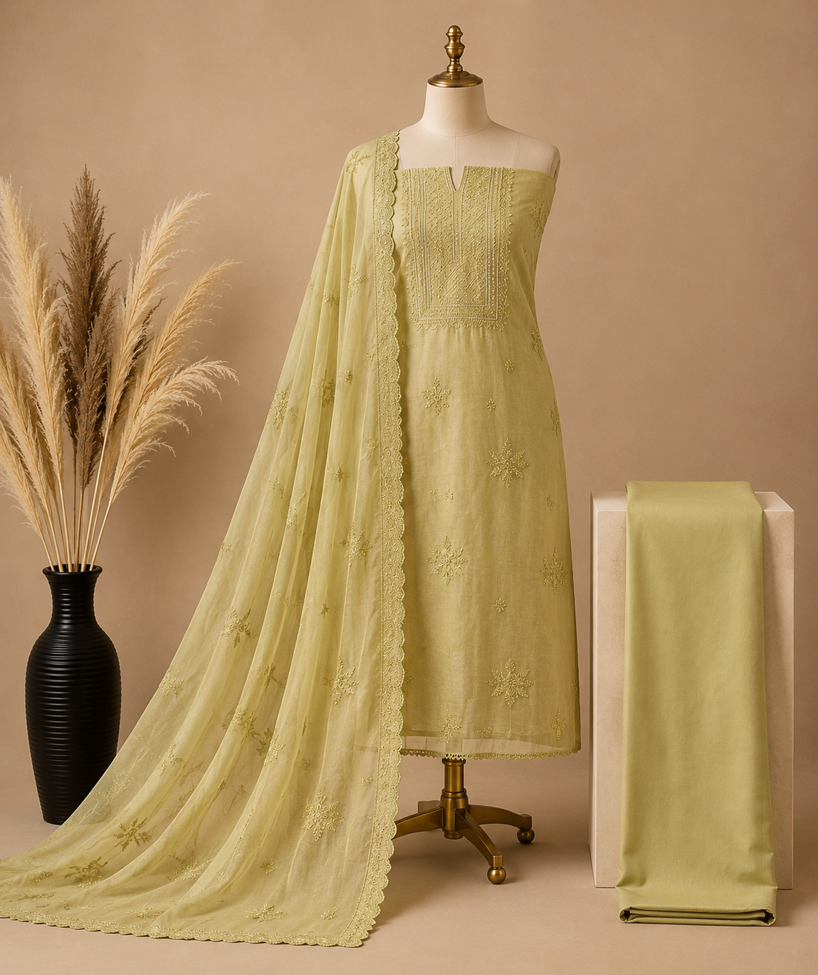 Mal Chanderi Suit Set with Moti Embroidery