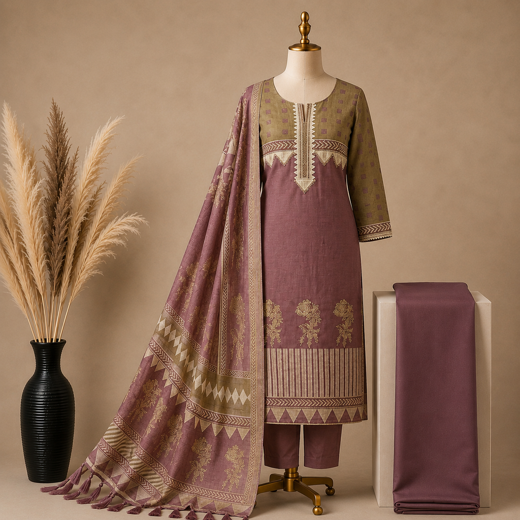 Premium Linen Silk Ari Embroidered Suit Set