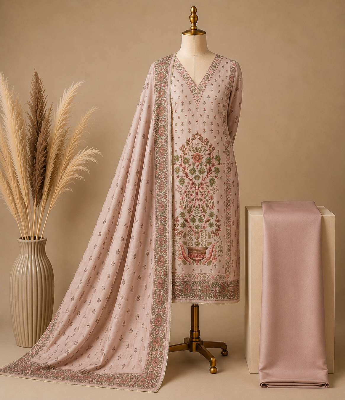 Premium Banarasi Silk French Knot Embroidered Suit Set