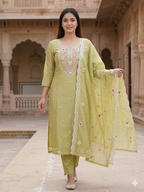 Premium Mal Chanderi Kashmiri Embroidered Suit Set