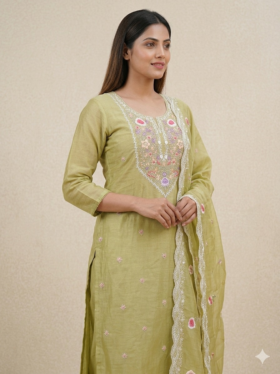 Premium Mal Chanderi Kashmiri Embroidered Suit Set