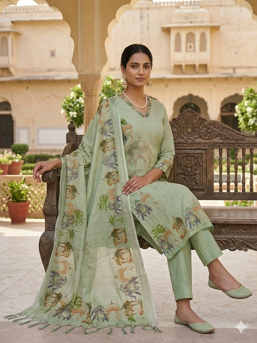 Premium Linen Printed Suit Set