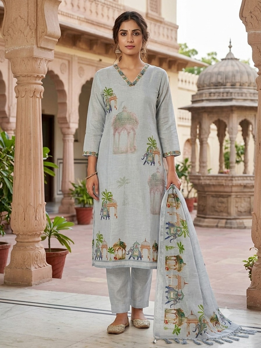 Premium Linen Printed Suit Set