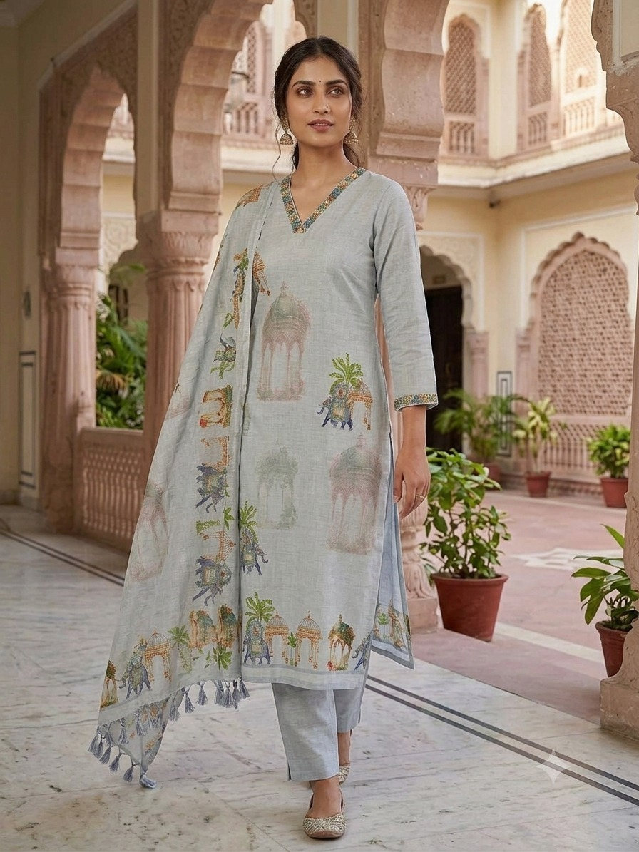 Premium Linen Printed Suit Set