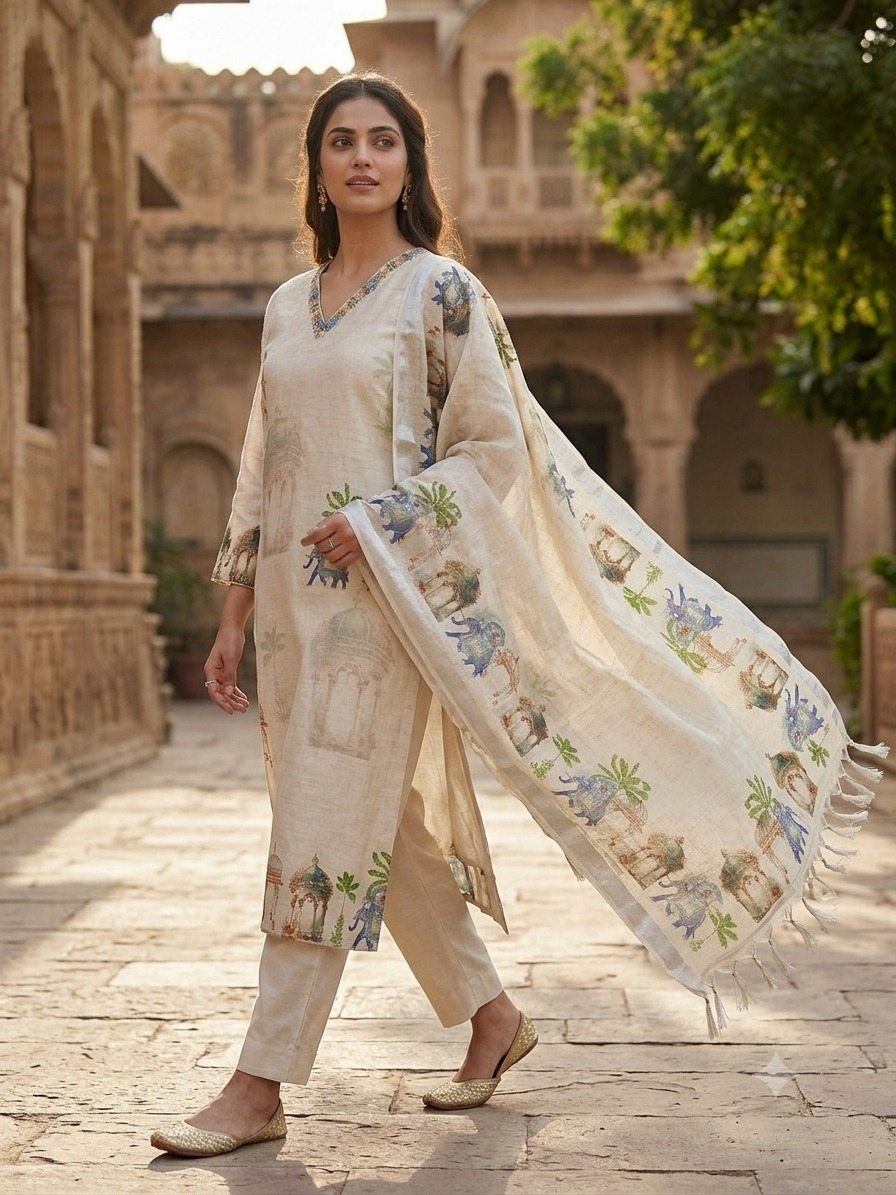 Premium Linen Printed Suit Set