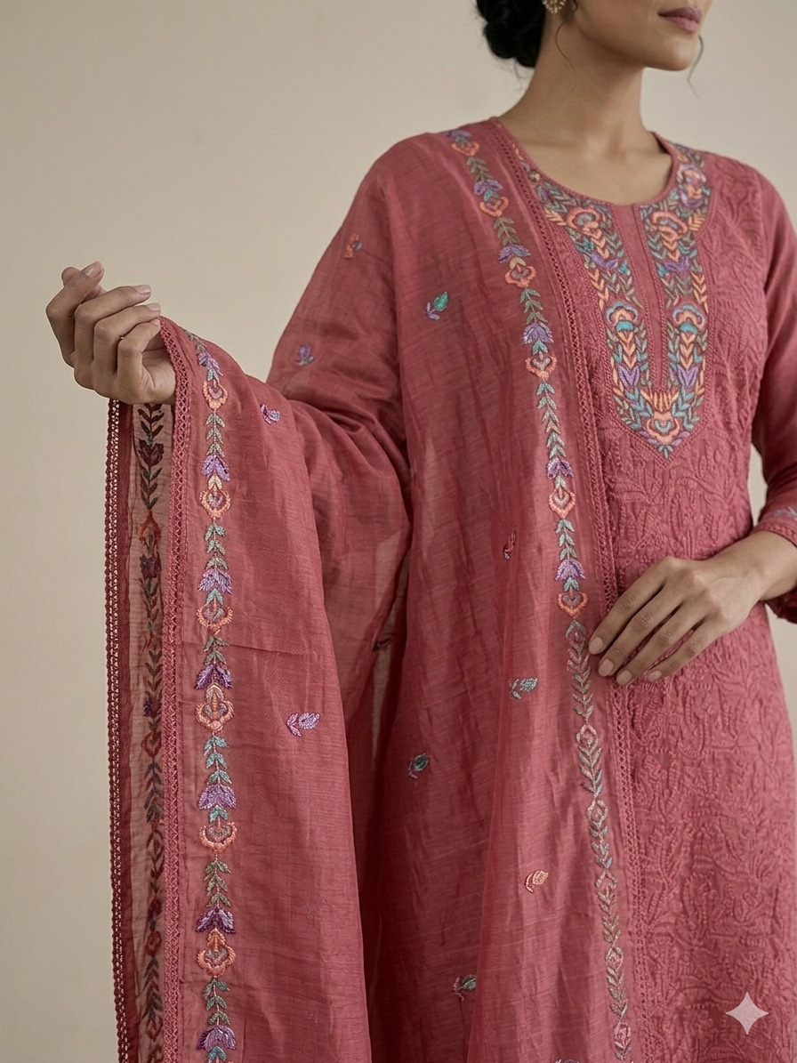 Premium Mal Chanderi Kashmiri Embroidered Suit Set