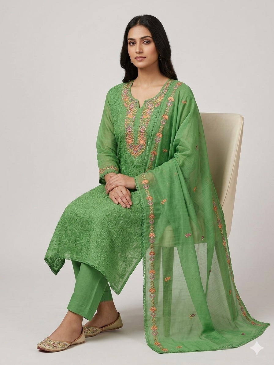Premium Mal Chanderi Kashmiri Embroidered Suit Set