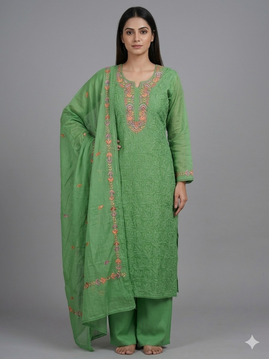 Premium Mal Chanderi Kashmiri Embroidered Suit Set