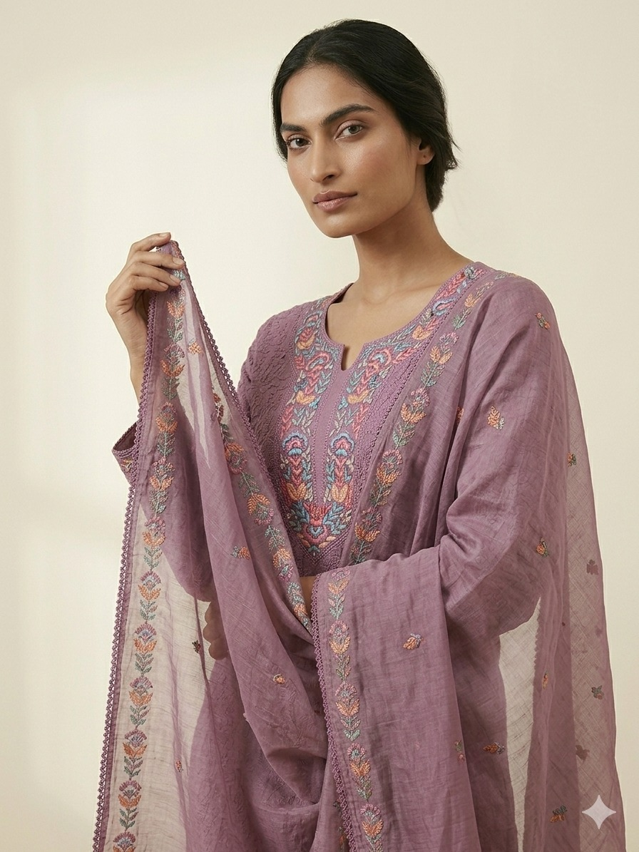 Premium Mal Chanderi Kashmiri Embroidered Suit Set