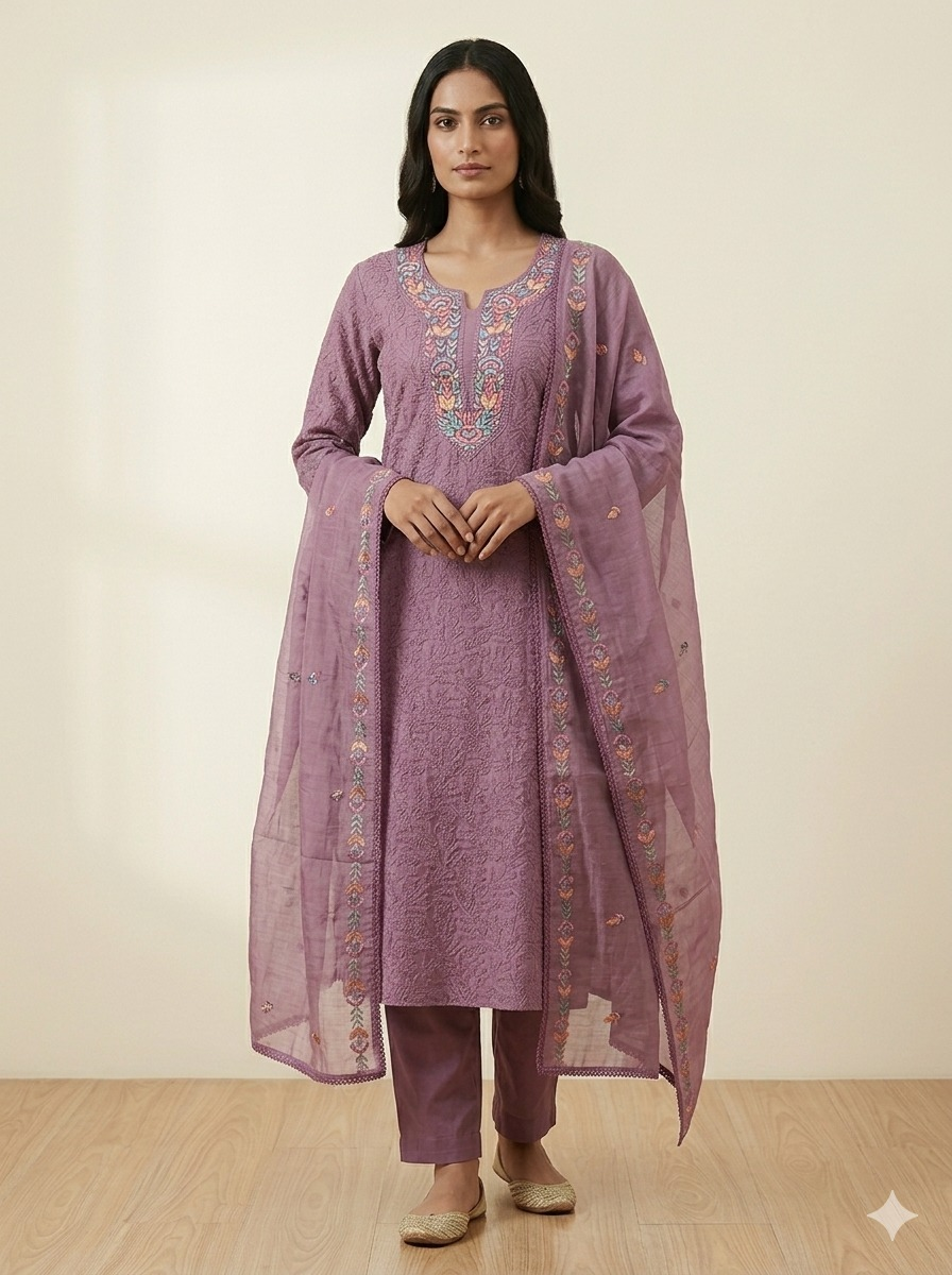 Premium Mal Chanderi Kashmiri Embroidered Suit Set