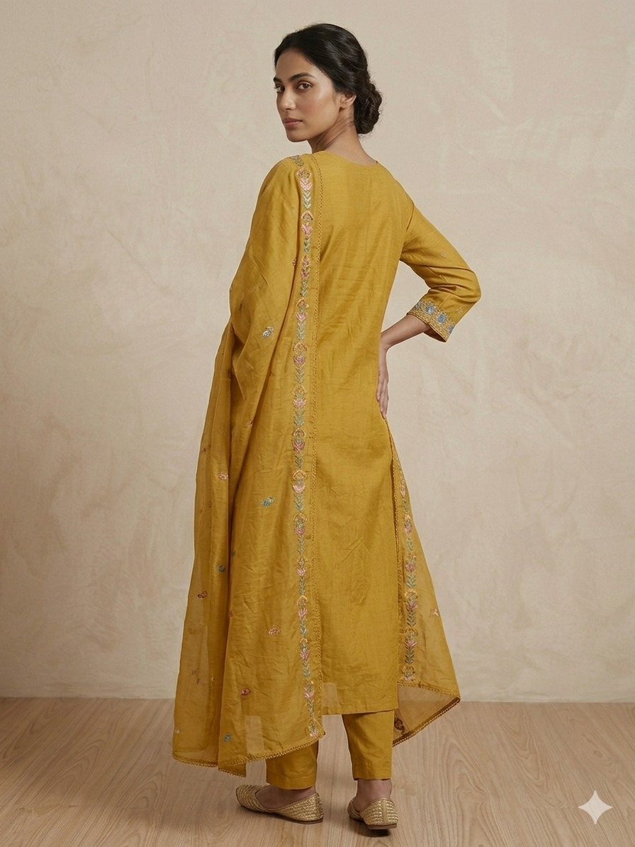 Premium Mal Chanderi Kashmiri Embroidered Suit Set