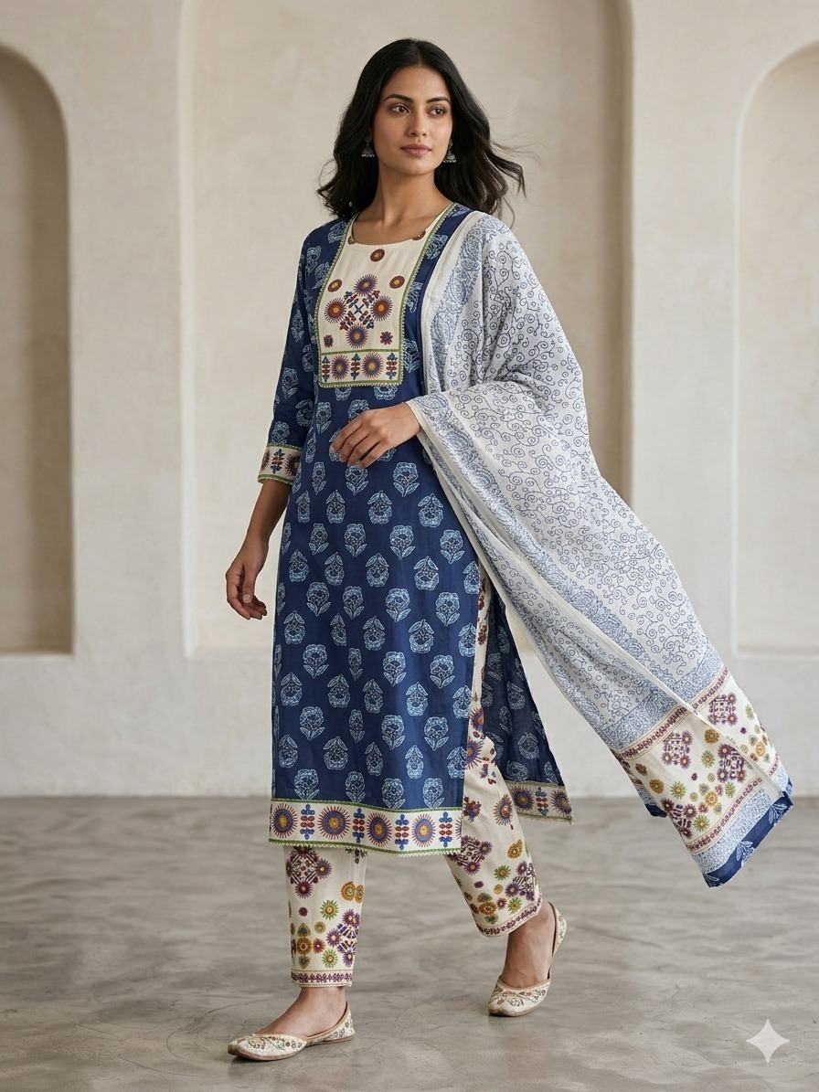 Cotton Hand Block Printed Suit Set