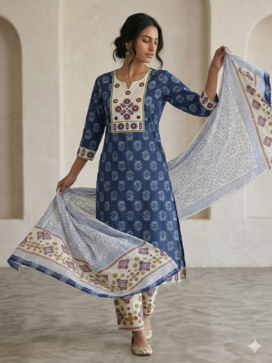 Cotton Hand Block Printed Suit Set
