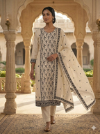 Chanderi Silk Suit Set with Thread Embroidery