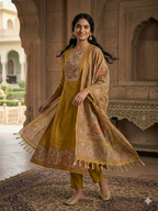Linen Silk Suit Set with Moti Embroidery