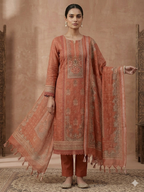 Charcoal Linen Cotton Suit Set with Stone Work