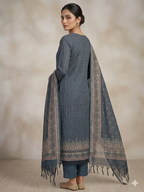 Charcoal Linen Cotton Suit Set with Stone Work