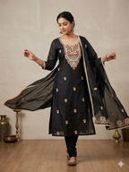 Mal Chanderi Suit Set with Kashmiri Embroidery