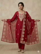 Mal Chanderi Suit Set with Kashmiri Embroidery