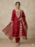 Mal Chanderi Suit Set with Kashmiri Embroidery