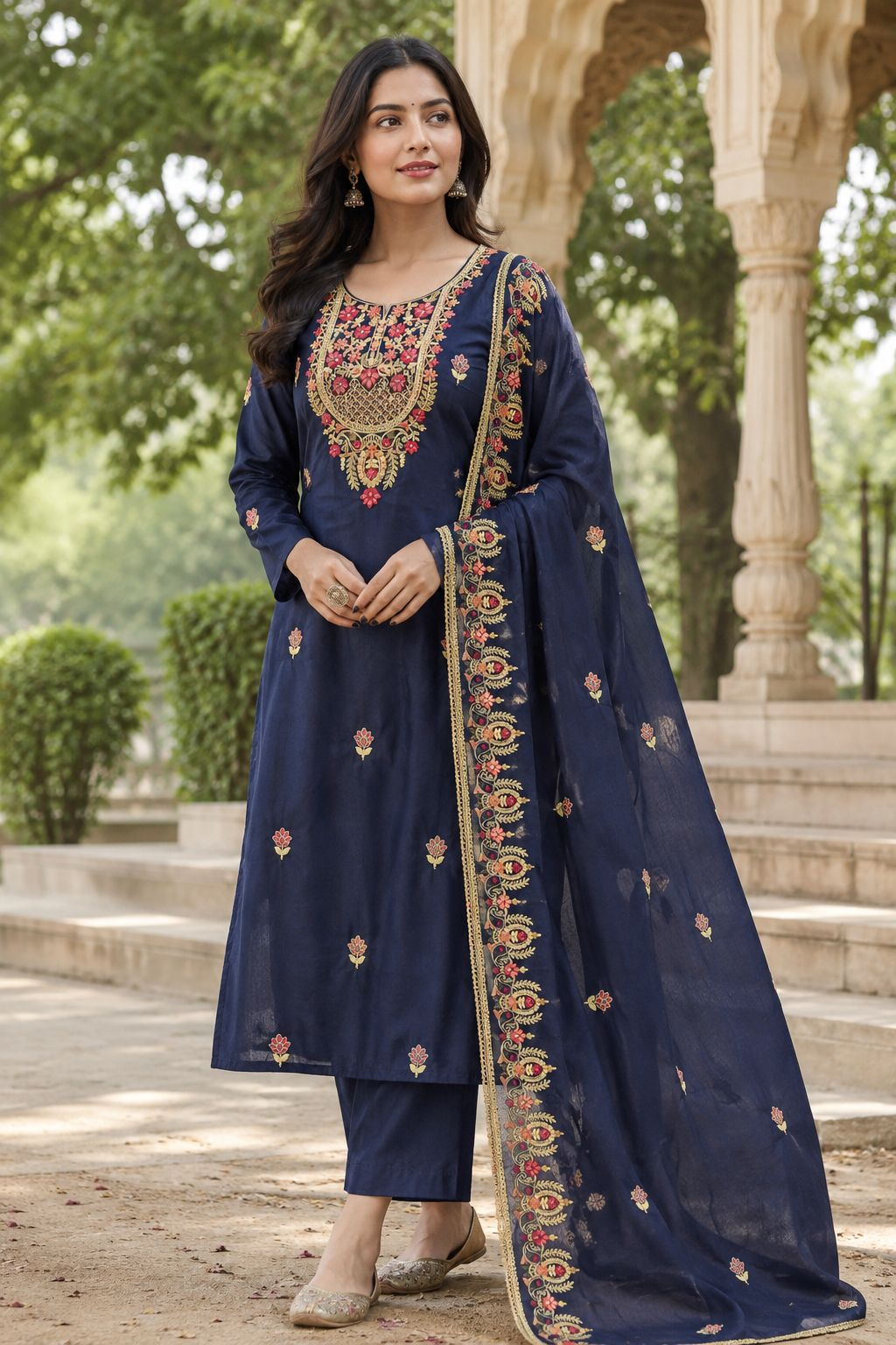 Mal Chanderi Suit Set with Kashmiri Embroidery