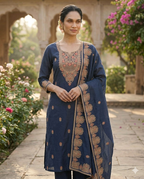 Mal Chanderi Suit Set with Kashmiri Embroidery