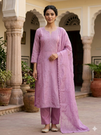 Mal Chanderi Suit Set with Moti Embroidery