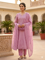 Mal Chanderi Suit Set with Moti Embroidery