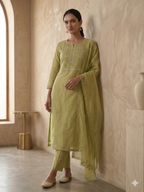 Mal Chanderi Suit Set with Moti Embroidery