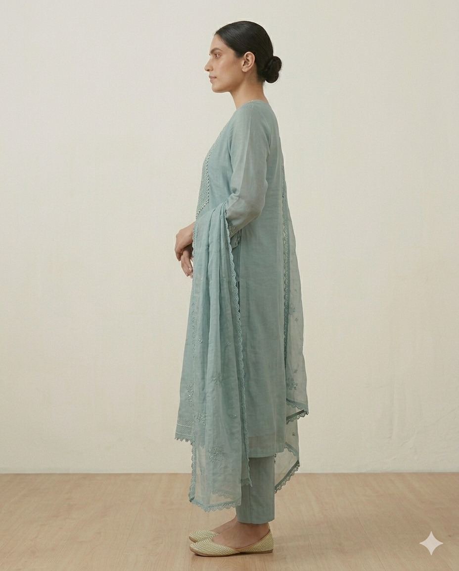 Mal Chanderi Suit Set with Moti Embroidery