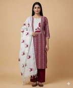 Elegant Linen Cotten Suit Set - Maroon