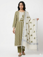 Elegant Linen Cotten Suit Set - Mehndi green