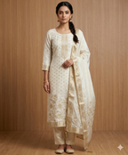 Premium Banarasi Crepe Silk Suit Set - off white