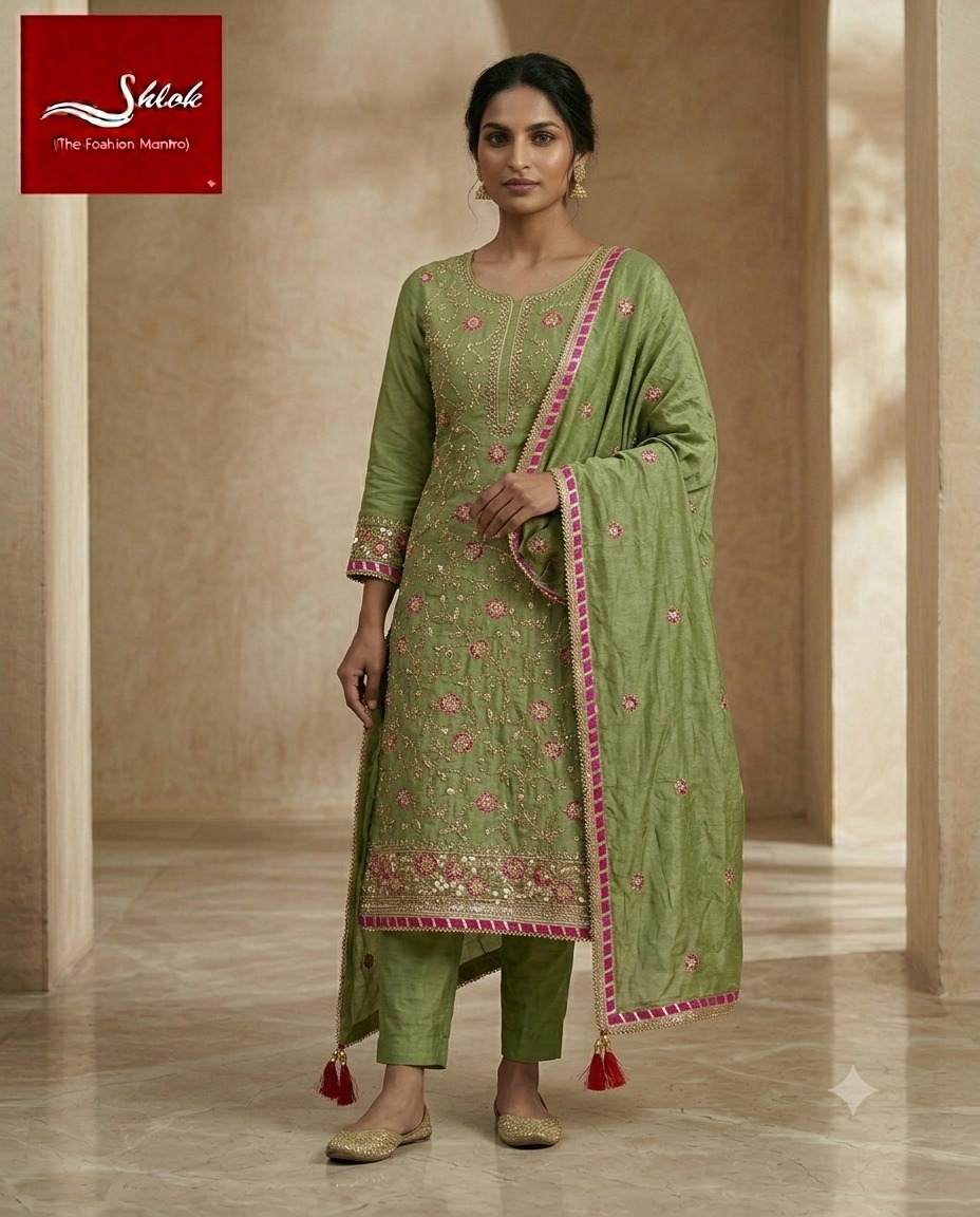Premium Vichitra Silk Jamal Embroidered Suit Set