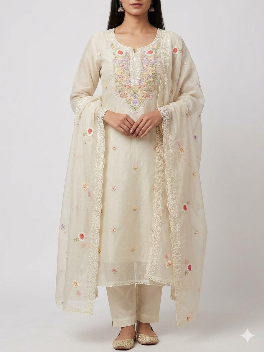 Premium Mal Chanderi Kashmiri Embroidered Suit Set