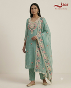 Premium Mal Chanderi Embroidered Suit Set