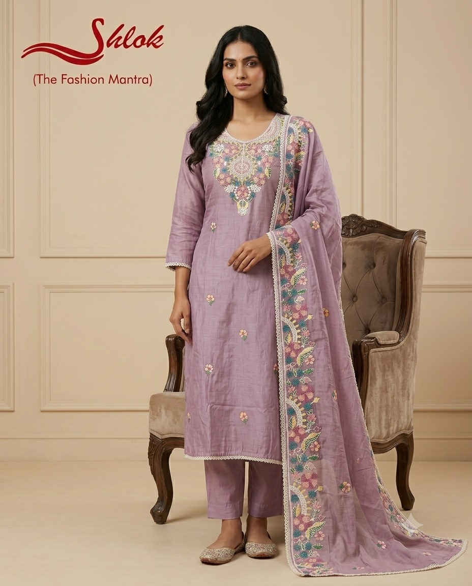 Premium Mal Chanderi Embroidered Suit Set