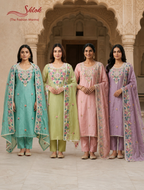Premium Mal Chanderi Embroidered Suit Set